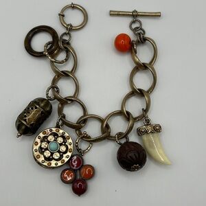 Chunky Gold Charm Bracelet with Colorful Accents